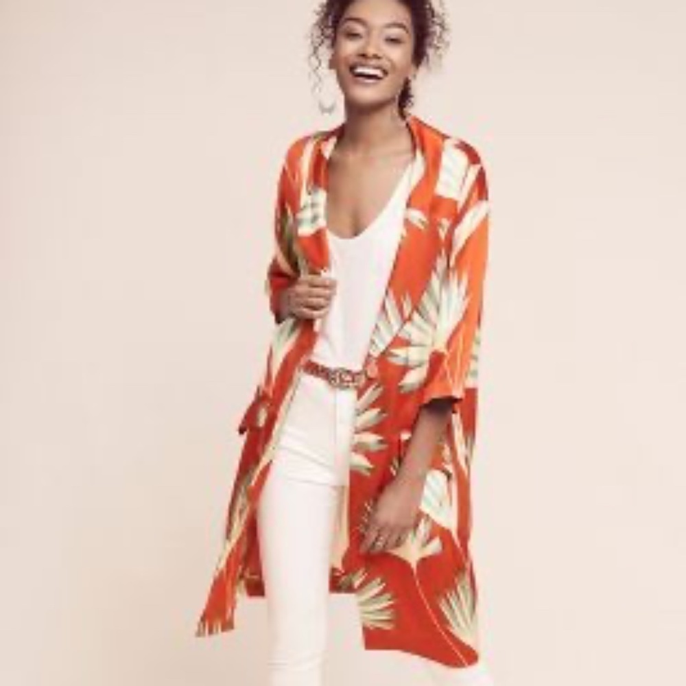 Anthropologie Siyu Palm Printed Jacket Duster, Size 6